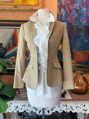RALPH LAUREN Tan Suede Blazer Jacket Size 2 Equestrian Old‎ Money Americana